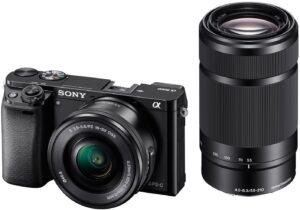 Sony Alpha ILCE 6000Y 24.3 MP Mirrorless Digital SLR Camera with 16-50 mm and 55-210 mm Zoom Lenses (APS-C Sensor, Fast Auto Focus, Eye AF) – Black