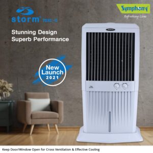 Symphony STORM 70 XL Desert Tower Air Cooler 70-litre with Multistage Air Purification, Powerful Fan, 3-Side Honeycomb Pads, Automatic Swing (Grey)